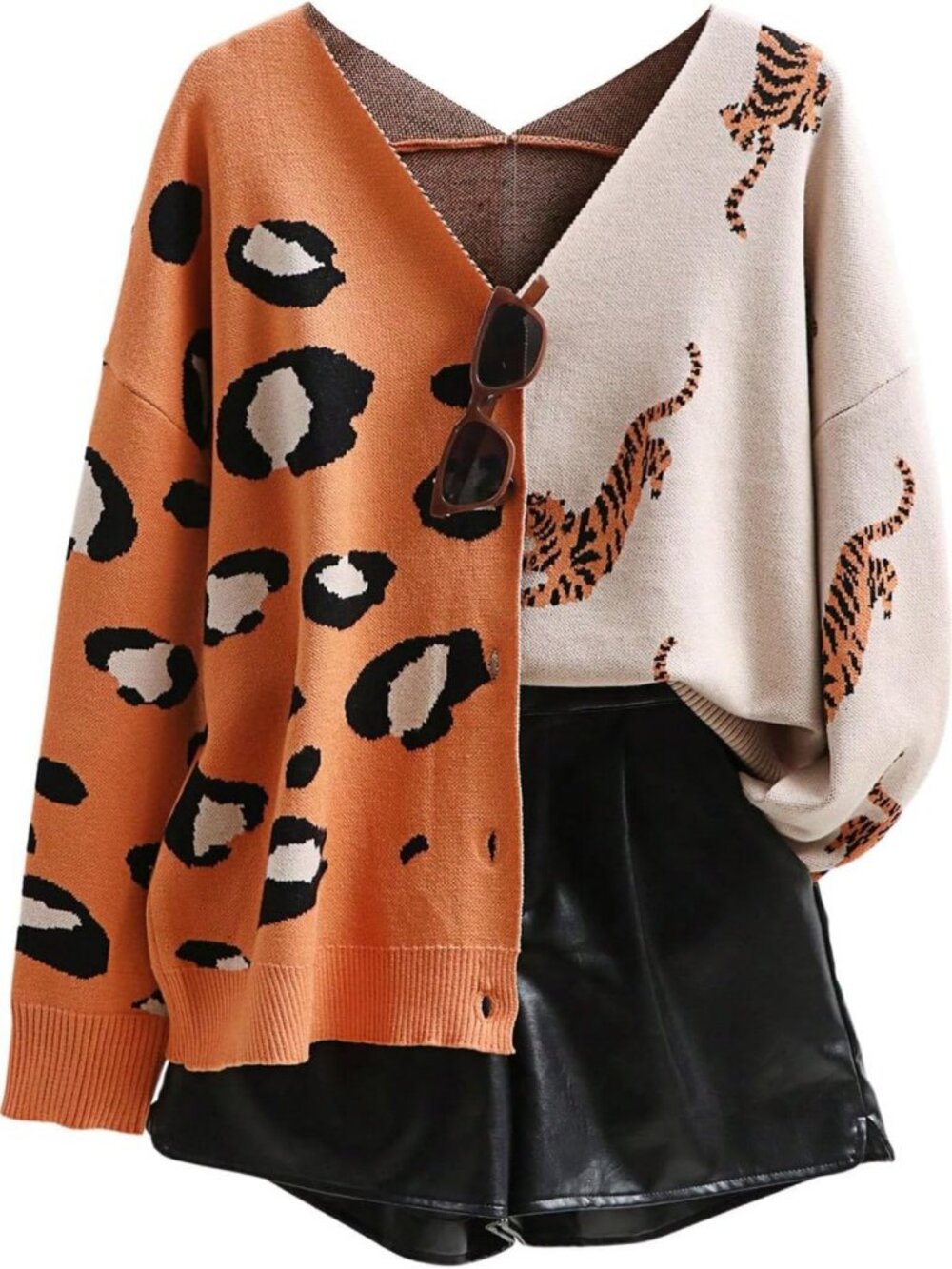 Leopard Tiger Print Long Sleeve Cardigan Sweater - V Neck, Cozy & Stylish